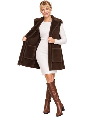 Ralph Lauren Coat Jacket Vest Vegan Suede Faux Shearling Reversible Duster